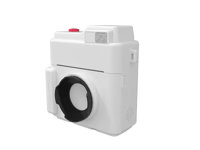 White Instant Camera Device With Red Button And Lens Element 3d model