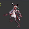 Game Movie Character With Silver Hair Red Eyes White Dress Pink Tie And Mechanical Devices
