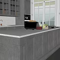 Elegant White Modern Kitchen With Island Counter Toaster Bread Plants And Windows 3d model