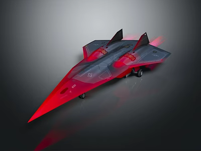 Red Sleek Advanced Fighter Jet Concept Design With Gray Background And Reflection 3d model