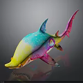 Colorful Shark Artistic Model With Blue Pink Yellow Hues On Dark Background