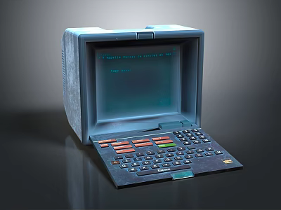 Vintage Computer Terminal With Glowing Screen Multicolored Buttons And Retro Keyboard 3d model