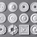 Decorative Ceiling Medallions With Various Circular And Square Patterns In White 3d model