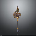 Colorful Fantasy Spear Weapon With Ornate Feather And Gemstone Decorations