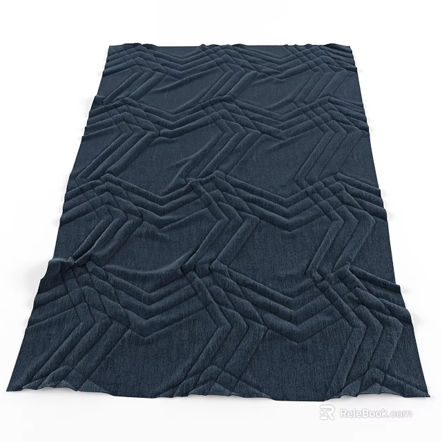 Modern Navy Blue Square Carpet with Geometric Pattern and Textured Design 3d model 