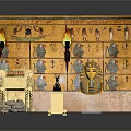 Egyptian Style Interior With Golden Decorations Murals Cat Statue And Wall Patterns 3d model
