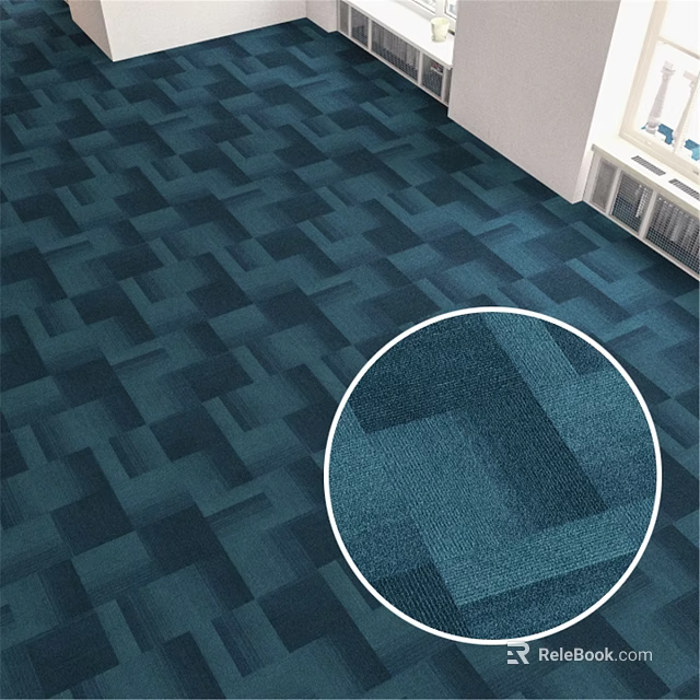 Blue Square Pattern Carpet Components With Interlocking Design For Floor Space 3d model 