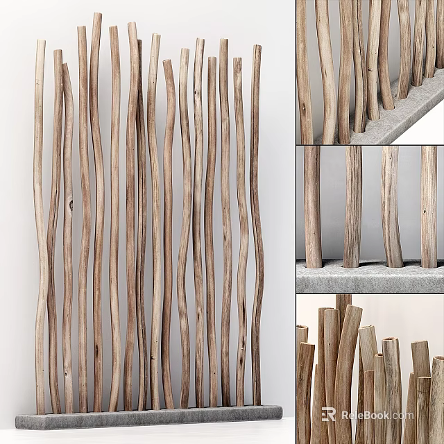 Natural Wooden Sticks Vertical Wall Decor Design For Home Interior 3d model 