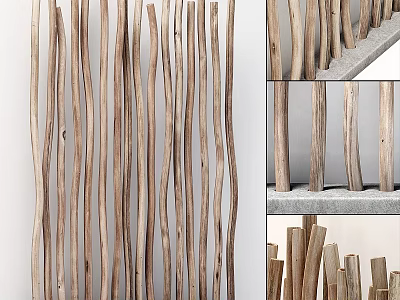 Natural Wooden Sticks Vertical Wall Decor Design For Home Interior 3d model