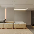 Minimalist Living Room Interior With Built in Storage Cabinets And Silver Refrigerator Ceiling Lights