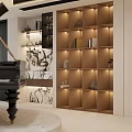 Modern Study Room Interior Featuring Black Piano Sheet Music Piano Stool Wooden Bookshelves And Spotlights