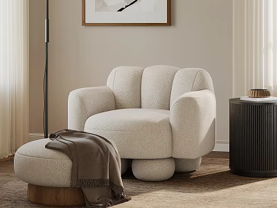 Beige Cozy Sofa Set with Ottoman Brown Throw Blanket and Floor Lamp 3d model