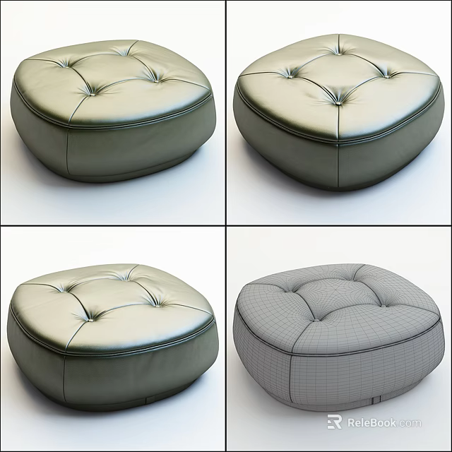 Round Tufted Upholstered Ottoman with Button Details in Neutral Tones for Modern Living 3d model 
