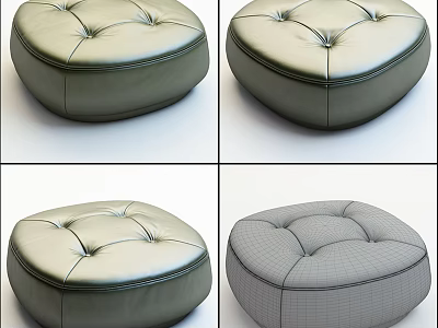 Round Tufted Upholstered Ottoman with Button Details in Neutral Tones for Modern Living 3d model