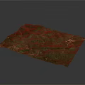3D Green Terrain Model With Mountainous Landscape Vegetation And White Paths