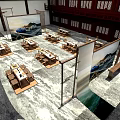 Traditional Chinese Restaurant Interior With Wooden Tables Chairs And Decorative Items