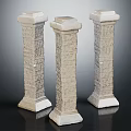 Three Textured Stone Columns With Square Bases And Decorative Tops 3d model