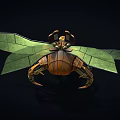 Mechanical Dragonfly Creature With Orange Yellow Body Glowing Green Head Mechanical Wings And Claws
