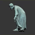Bronze Bearded Man Statue In Flowing Robe Standing On Dark Background