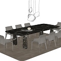 poliform modern dining table and chair rectangular dining table and chair combination chandelier 3d model