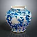 Traditional Blue And White Ceramic Vase With Floral And Figure Motifs