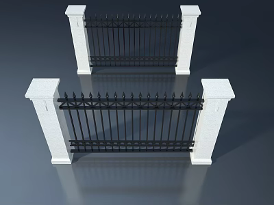 Black Iron Swing Door With White Pillars And Decorative Railings Design 3d model