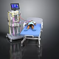 Medical Monitoring Equipment With Display Screen And Hospital Bed Blue Mattress Patient Mannequin