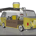 Vintage Van Style Mobile Coffee Truck With Yellow White Exterior And Service Awning
