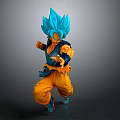Anime Action Figure In Dynamic Battle Pose With Blue Spiky Hair And Orange Pants