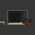Vintage Computer Setup With Old Style Monitor Keyboard Disk Drive And Red Joysticks