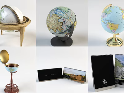 Elegant Decorative Ornament Set With Globe Photo Album And Notebook For Home Decor 3d model