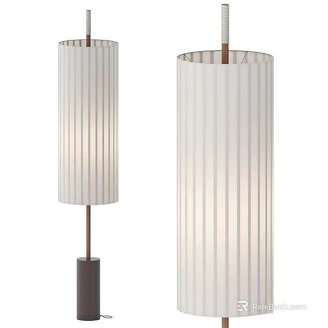 Modern Floor Lamp With Striped White Lampshade And Metal Stand Design 3d model 