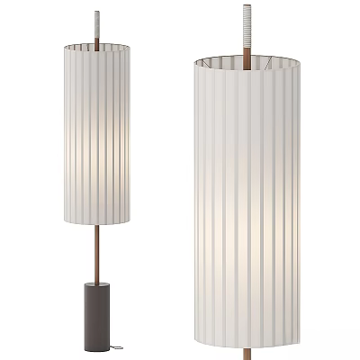 Modern Floor Lamp With Striped White Lampshade And Metal Stand Design 3d model
