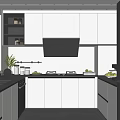 Modern Kitchen Interior With White Cabinets Black Appliances Window Blinds And Potted Plant