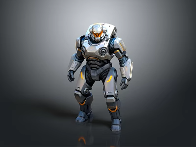 Mechanical Robot Character With Silver Orange Armor And Futuristic Sci fi Design 3d model