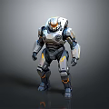 Mechanical Robot Character With Silver Orange Armor And Futuristic Sci fi Design