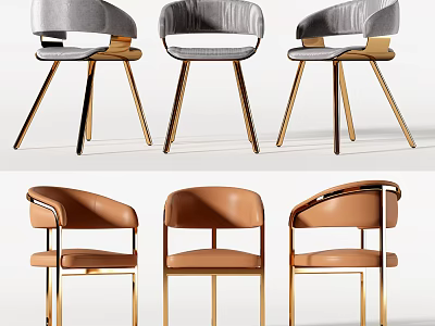 Modern Design Upholstered Leisure Chairs With Gray Brown Upholstery And Metal Legs 3d model