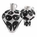 Decorative Ceramic Vessels With Black White Speckled Patterns And Handles 3d model
