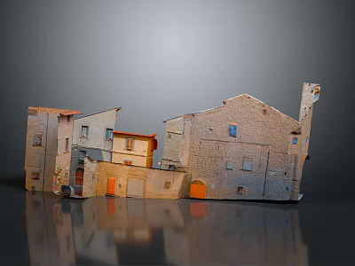 Cartoon Style Village Buildings Scene With Colorful Rooftops Windows and Doors 3d model
