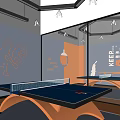 Modern Entertainment Room Interior With Ping Pong Table Sports Murals And Modern Lighting