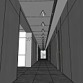 Modern Elevator Hallway Interior With Ceiling Lights Tile Floor And Elevator Doors 3d model