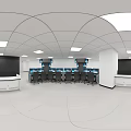 Modern Monitoring Room With Multiple Monitor Screens Workstations And Ceiling Lights