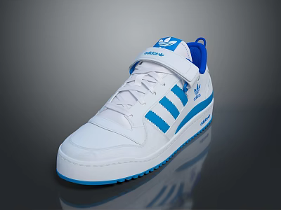 White And Blue Sporty Sneakers With Three Blue Stripes Velcro Strap And White Sole Design 3d model
