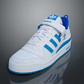 White And Blue Sporty Sneakers With Three Blue Stripes Velcro Strap And White Sole Design