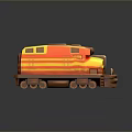 Orange and Yellow Striped Model Train with Shiny Glossy Exterior and Detailed Front Design