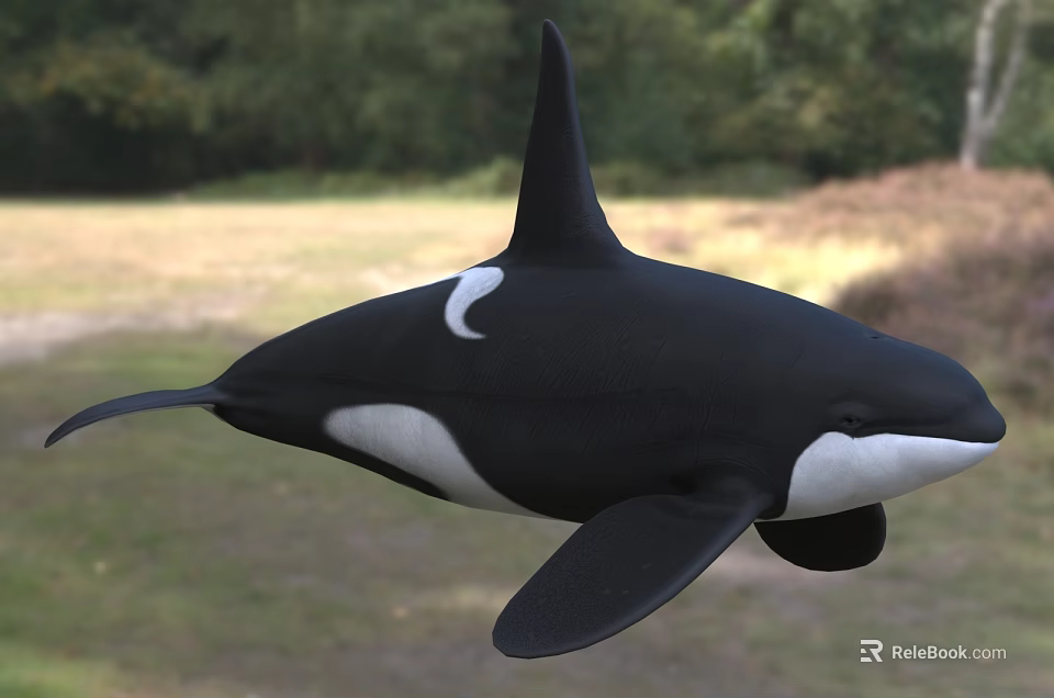 Black and White Marine Orca Whale With Sleek Body And Prominent Dorsal Fin 3d model 
