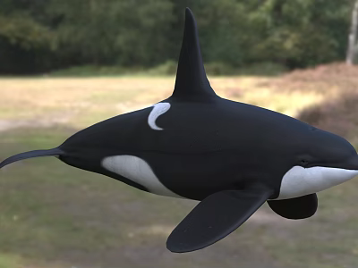 Black and White Marine Orca Whale With Sleek Body And Prominent Dorsal Fin 3d model