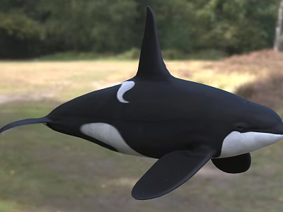 Black and White Marine Orca Whale With Sleek Body And Prominent Dorsal Fin 3d model