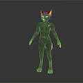 Animated Humanoid Cat Game and Movie Character With Black Body Yellow Accents