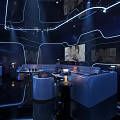 Modern KTV Interior With Comfortable Sofas Round Coffee Table And Lighting Decor Large Screens 3d model